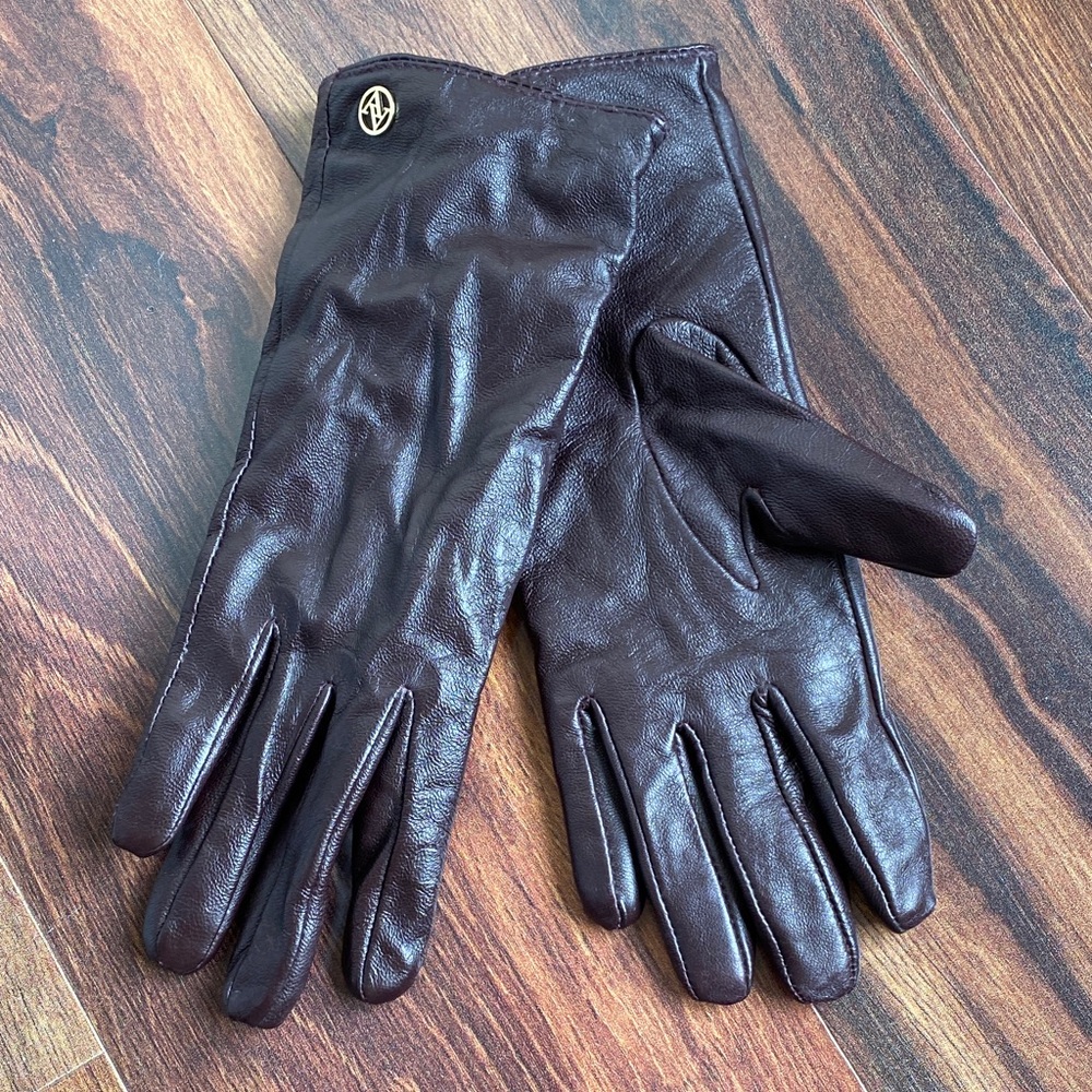 Adrienne Vittadini Oxblood Leather Gloves Cashmere Wool Lining Size Medium